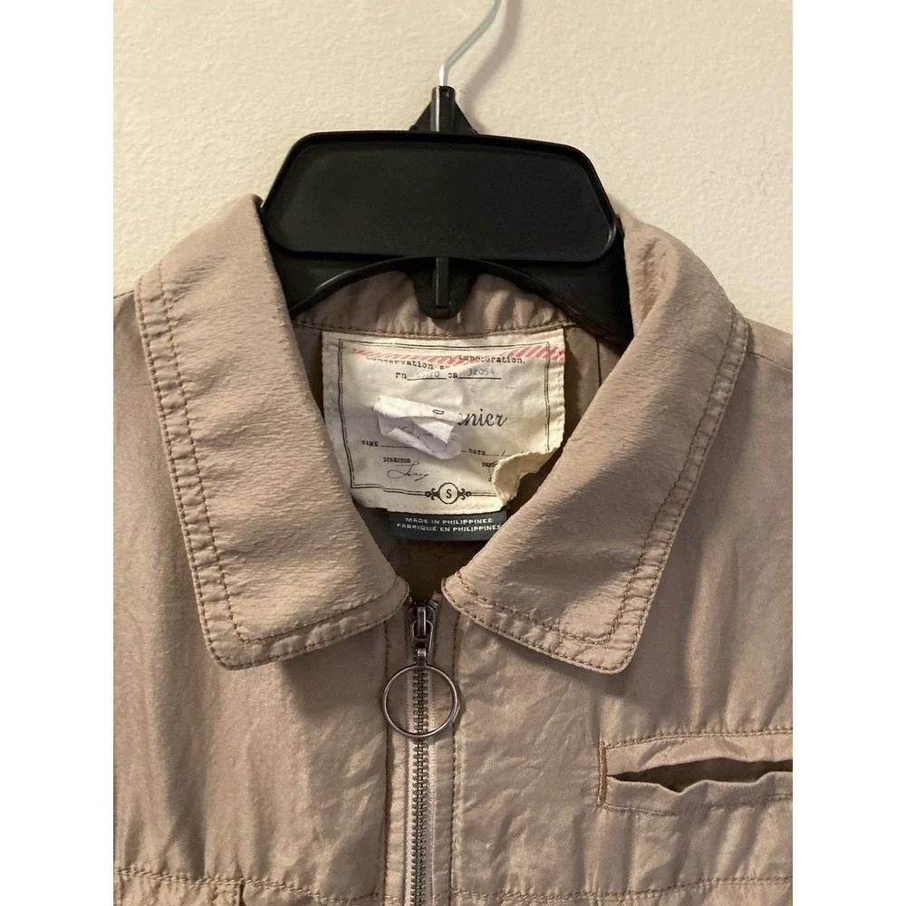Cartonnier Anthropologie Pia Silk Bomber Jacket Zip Utility Size S Khaki‎ Tan